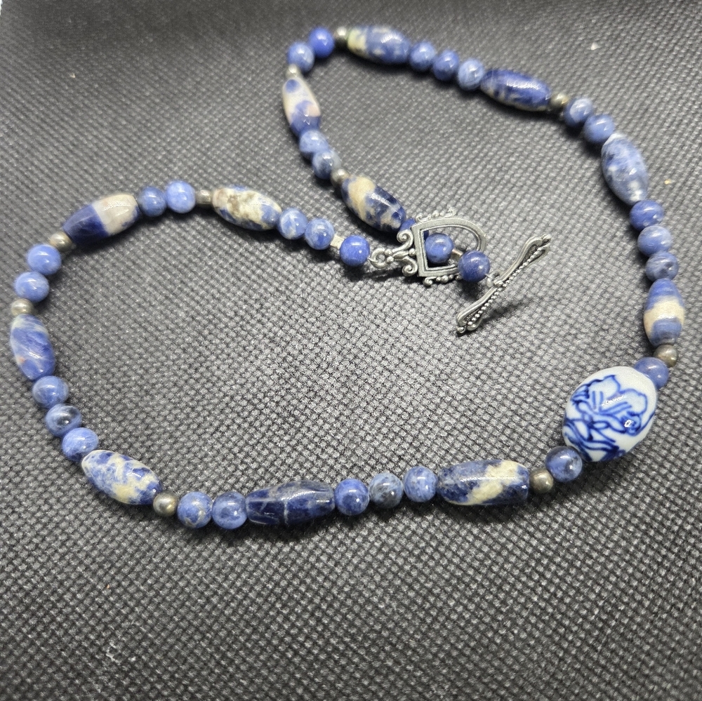 Sodalite and Chinese Blue Pocelain Beaded Necklace